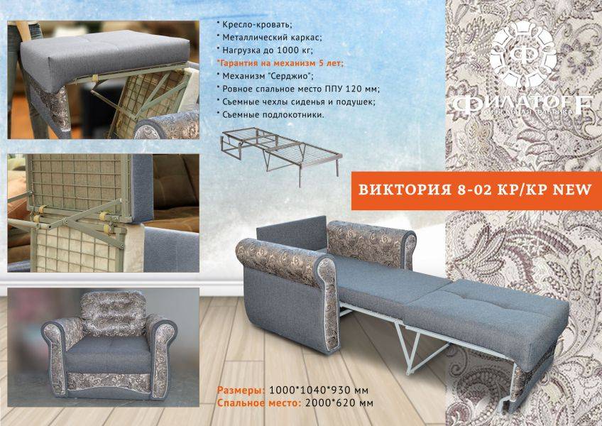 кресло-кровать на металлокаркасе виктория 8-02 в Королёве