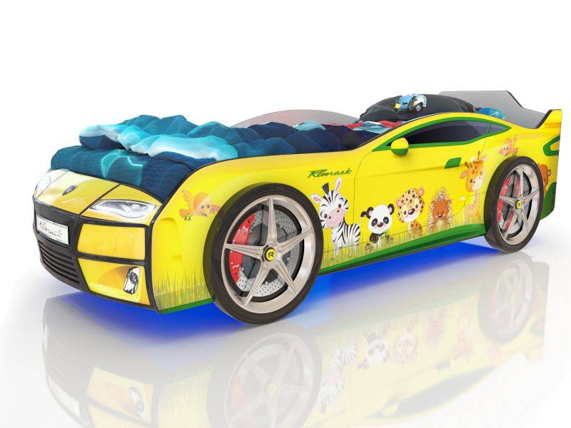 кровать-машинка romack kiddy желтая - зверята в Королёве