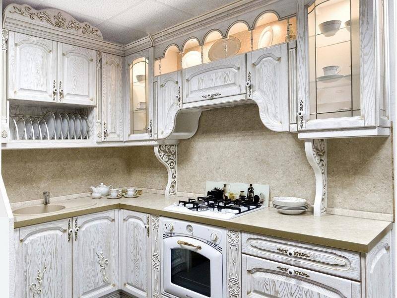 кухонный гарнитур ясень цвет белый-патина золото в Королёве