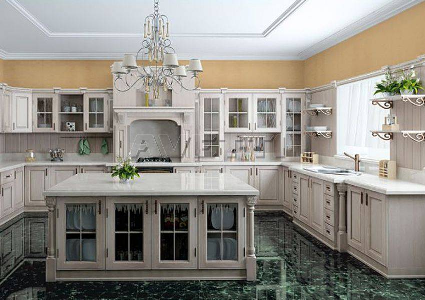 большая угловая кухня с островом темза в Королёве