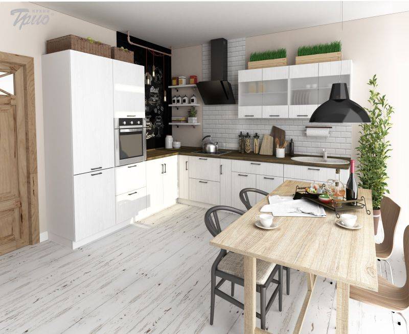 светлая угловая кухня chalet rustic в Королёве