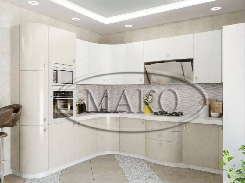 светлая кухня с гнутыми фасадами в Королёве