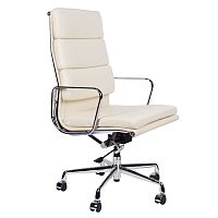 кресло eames style на колесиках кремовая кожа в Королёве