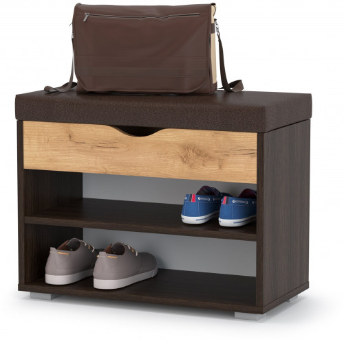 тумба для обуви лайт 08.57, цвет венге/дуб крафт золотой/тёмно-коричневая искусственная кожа в Королёве