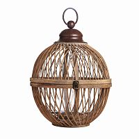 подсвечник-фонарь круглый деревянный большой со стеклом bamboo, 40 см в Королёве