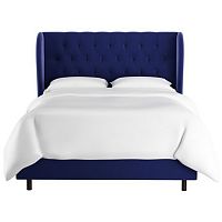 кровать двуспальная 180х200 синяя с каретной стяжкой reed wingback blue velvet в Королёве